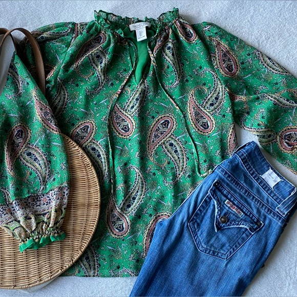Rachel Zoe Green paisley long sleeve top - Picture 5 of 11